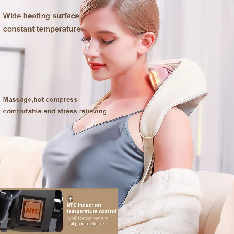 Neck Shoulder Cervical Back Massager Masajeador Kneading Shawl Massage Machine Heating Massageador Fatigue Relieve