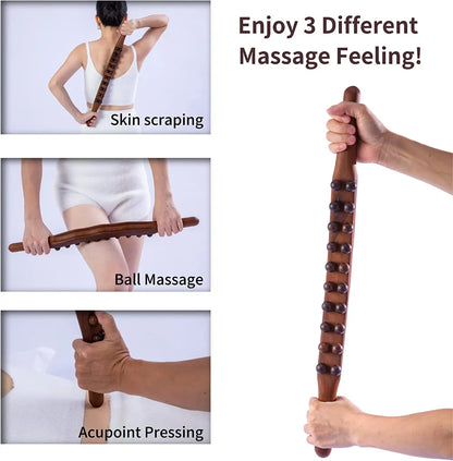 Wood Lymphatic Drainage Massager Handheld Massage Stick Lymphatic Drainage Tools for Neck Back Pain Relief Stomach Body Shaping