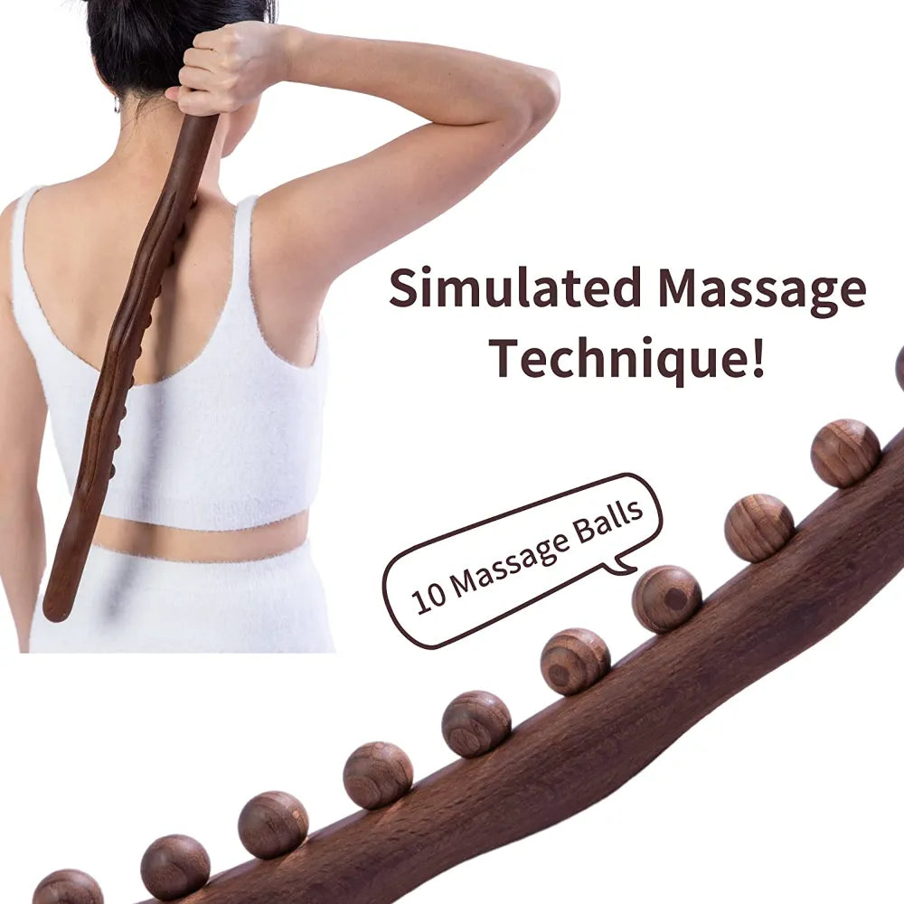 Wood Lymphatic Drainage Massager Handheld Massage Stick Lymphatic Drainage Tools for Neck Back Pain Relief Stomach Body Shaping