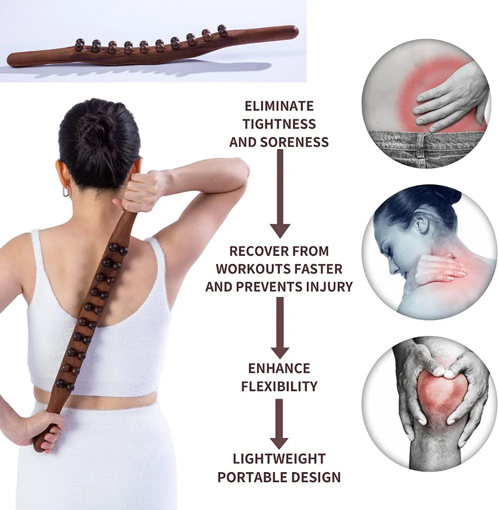 Wood Lymphatic Drainage Massager Handheld Massage Stick Lymphatic Drainage Tools for Neck Back Pain Relief Stomach Body Shaping