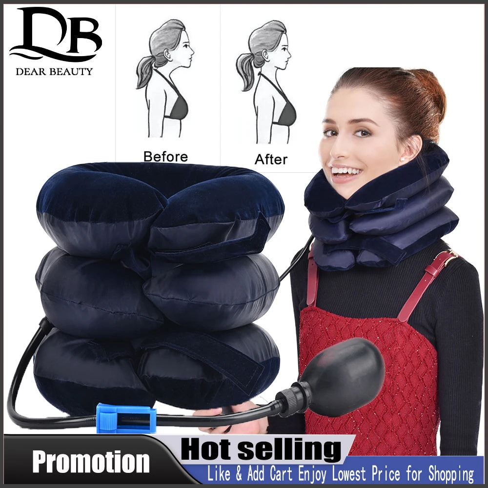 3 Layers Neck Massager Corrector Collar Relief Air Inflatable Cervical Vertebra Therapy Traction Soft Brace Pain Relief Pillow