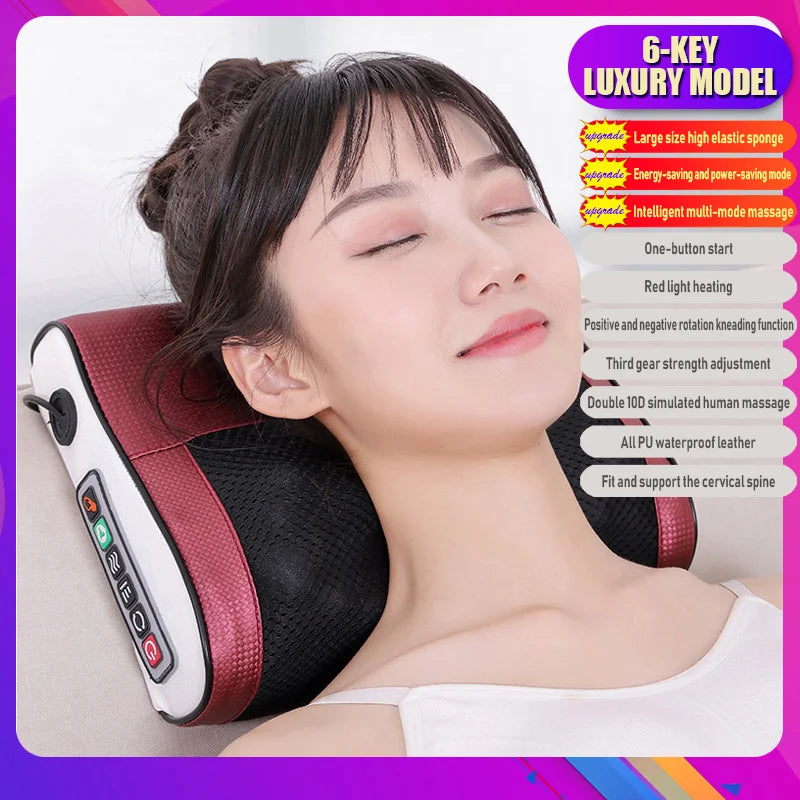 Electric Neck Massage Pillow 6 Buttons Portable Cervical Pain Relief Neck Massage Pillow Home Relaxation Neck Pillow Massager