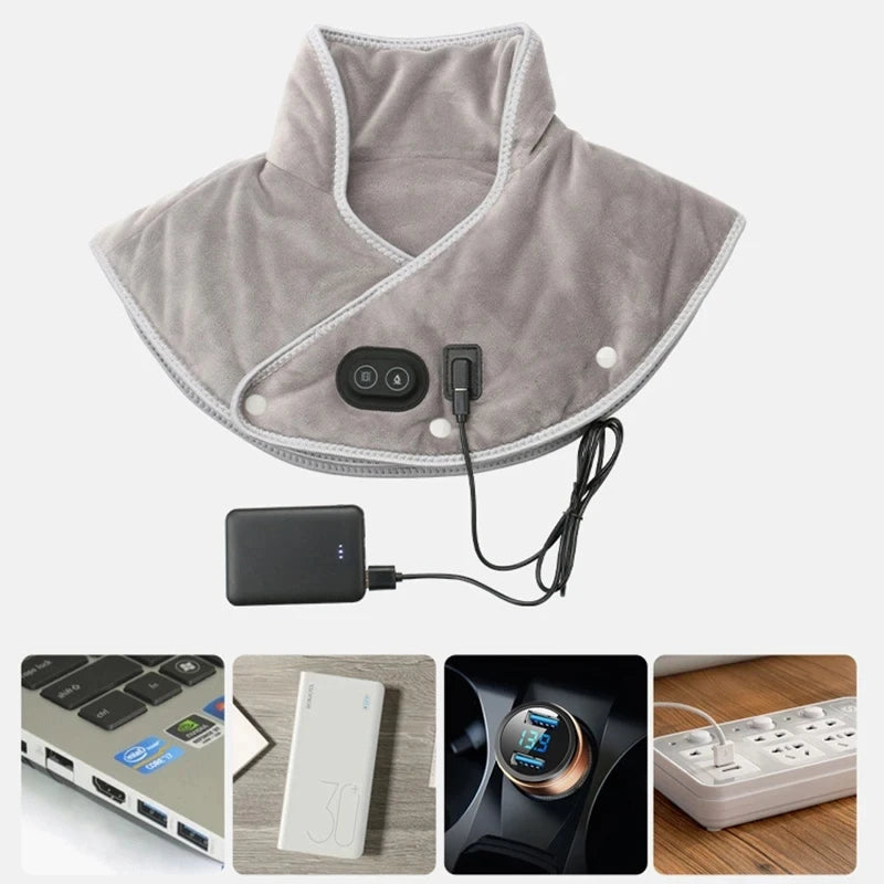 Electric Shoulder Neck Pad Heated Therapy Massage Vibration Shawl Cervical Pain Relief Relieve Fatig Warmer Back Support Tools