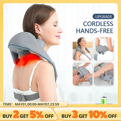 Wireless Neck and Back Massager Neck and Shoulder Kneading Massage Shawl Neck Cervical Relaxing Trapezius Massager